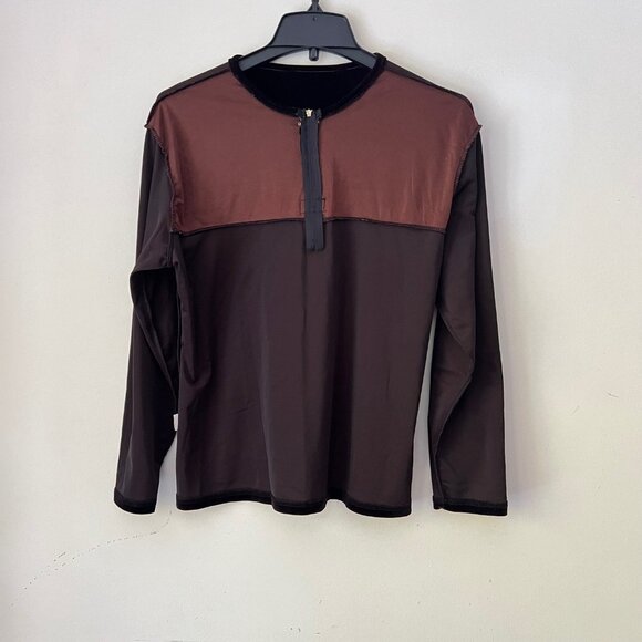 Vintage Brown Velvet Logo Top with Rhinestone Zip Detail, Size M - Picture 15 of 16